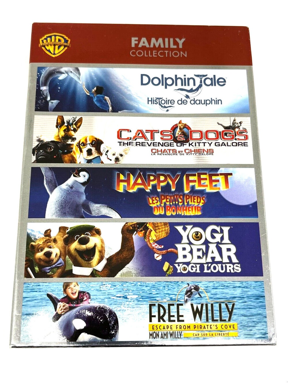 Dolphin Tale, Cats and Dogs, Happy Feet, Yogi Bear, and Free Willy DVD